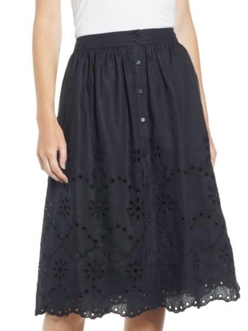 Rachel Parcell Black Eyelet A-Line Skirt- Size Large